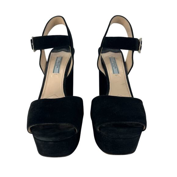 Prada Suede Platform Peep Toe Heels in Black - Picture 14 of 14